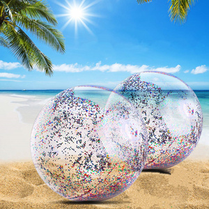 Summer 40cm 60cm Transparent Pvc Inflatable Sequin Beach Ball Sequin Balls Water Toy Photo Prop Swimming Pool Beach Party