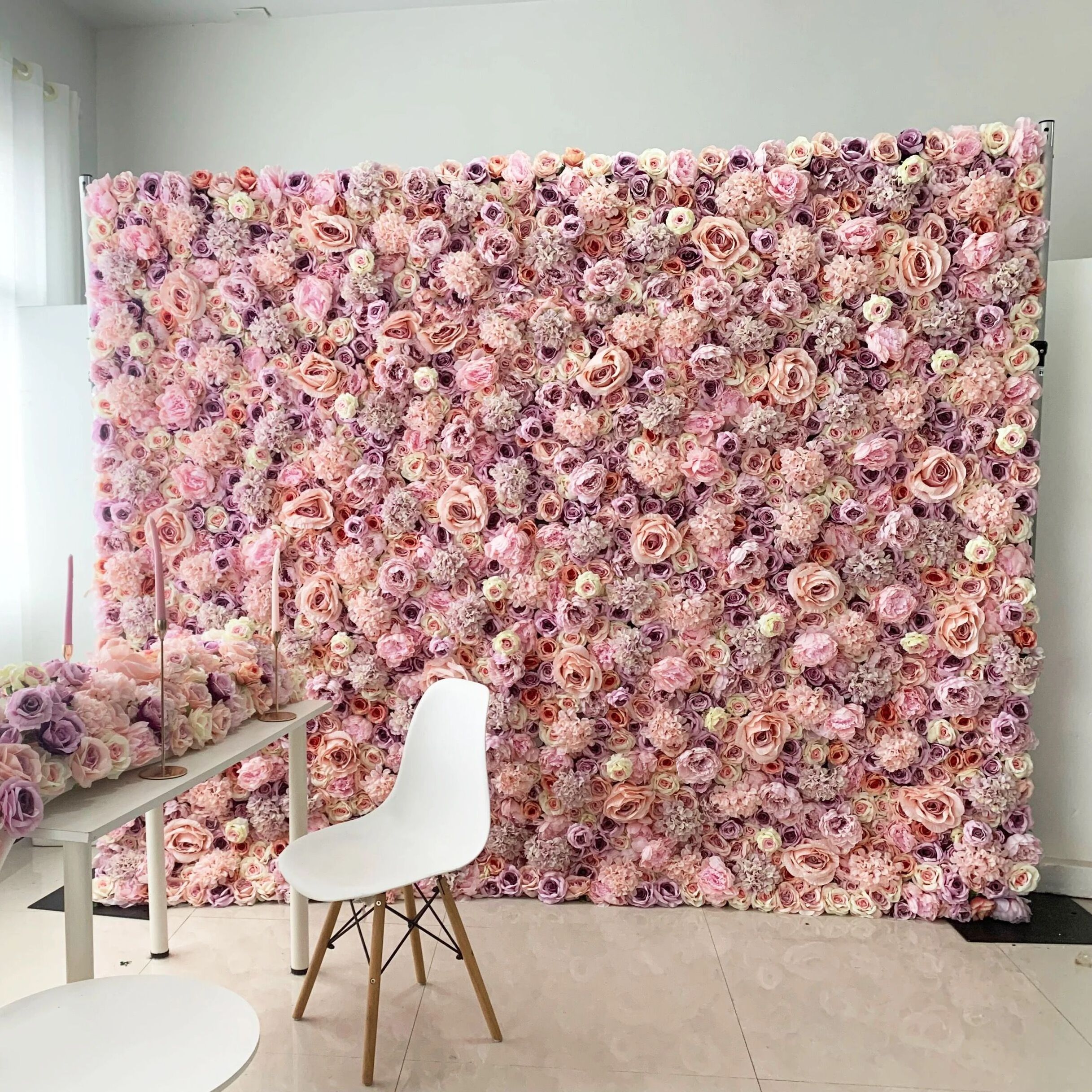 Custom Party Decorative Artificial Silk Rose 3d Pink Flower Wall Panel Backdrop Purple For Wedding Party Wall Decor