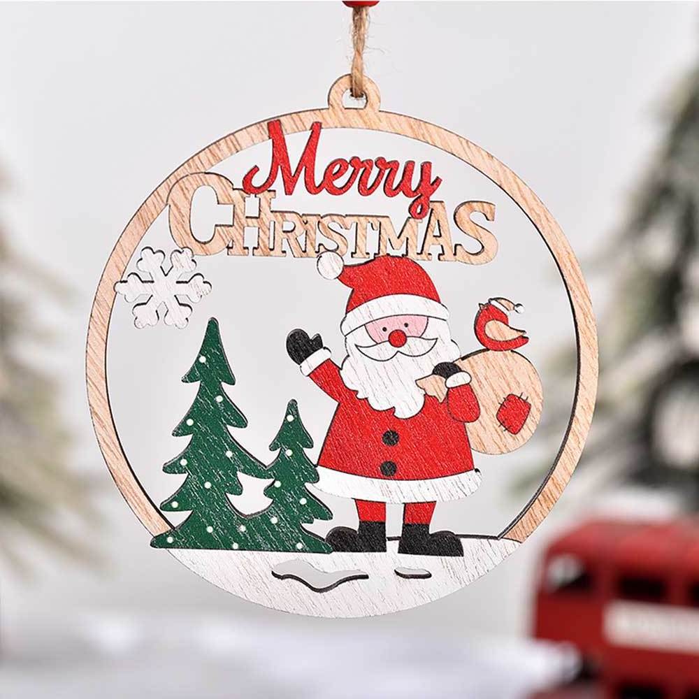 New Year Decor 2024 Christmas Tree Decoration Hollow Santa Claus Snowman Wooden Pendant Ornaments Navidad Gift