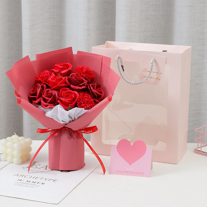 Wholesale 2024 Valentines Mother's Day Gift Artificial Simulated Carnation Rose Soap Bouquet Rose Flower Soap Gift Box