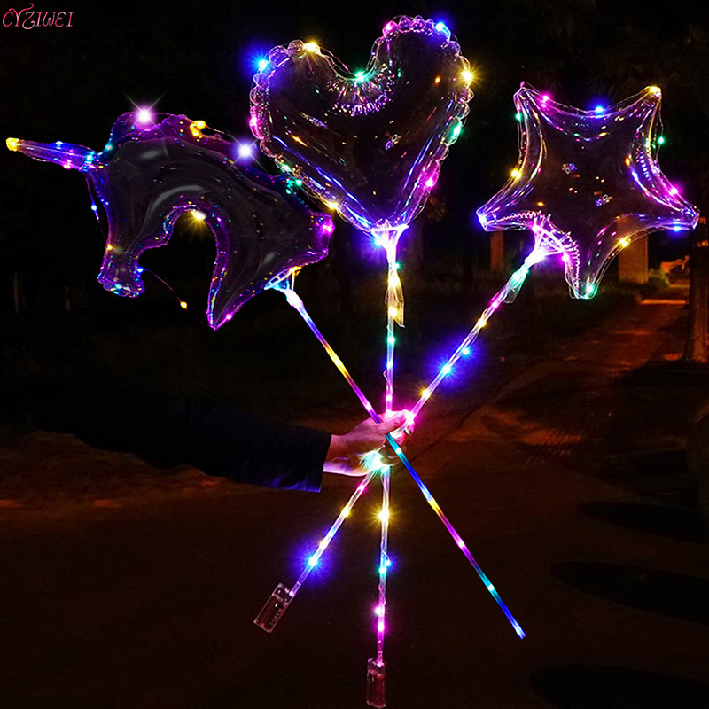 Wholesale Transparent Clear Pvc Bobo Bubble Globos Ballon Luminous Led Light Up Flashing Bobo Balloons With Handle Sticks