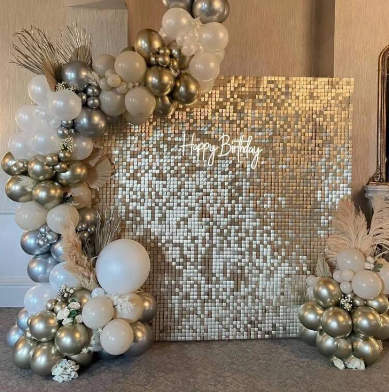 Gold Silver Pink Shimmer Wall 50 Piezas Advertising Backdrop Square 4d Sequin Wall Panels For Birthday Wedding Party Decoration