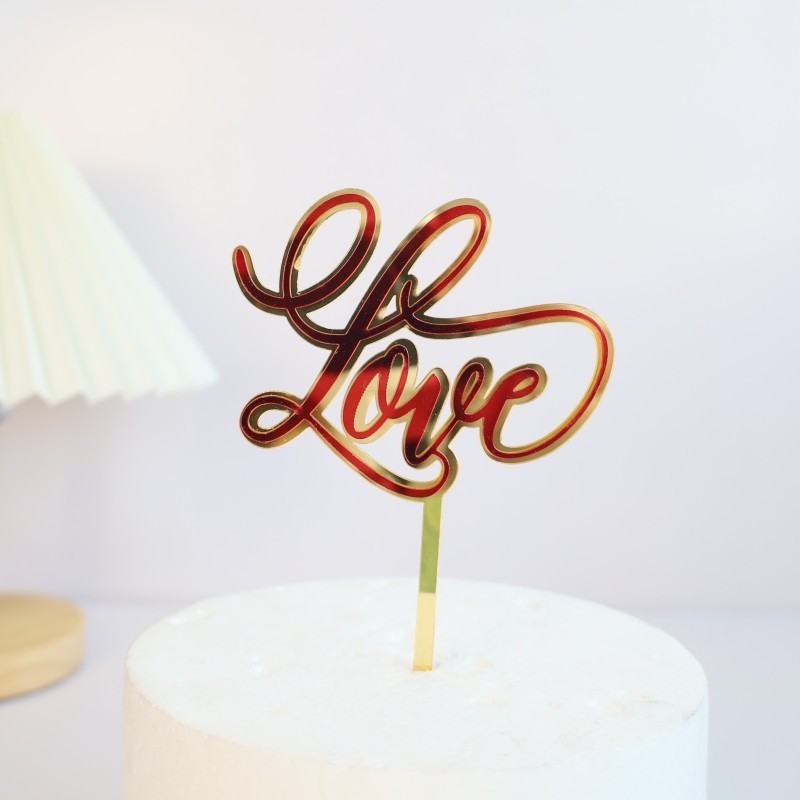 Anniversary Wedding Birthday Party I Love You Letter Heart Shape Cupcake Cake Plug-In Acrylic Cake Topper For Cakes Decorations