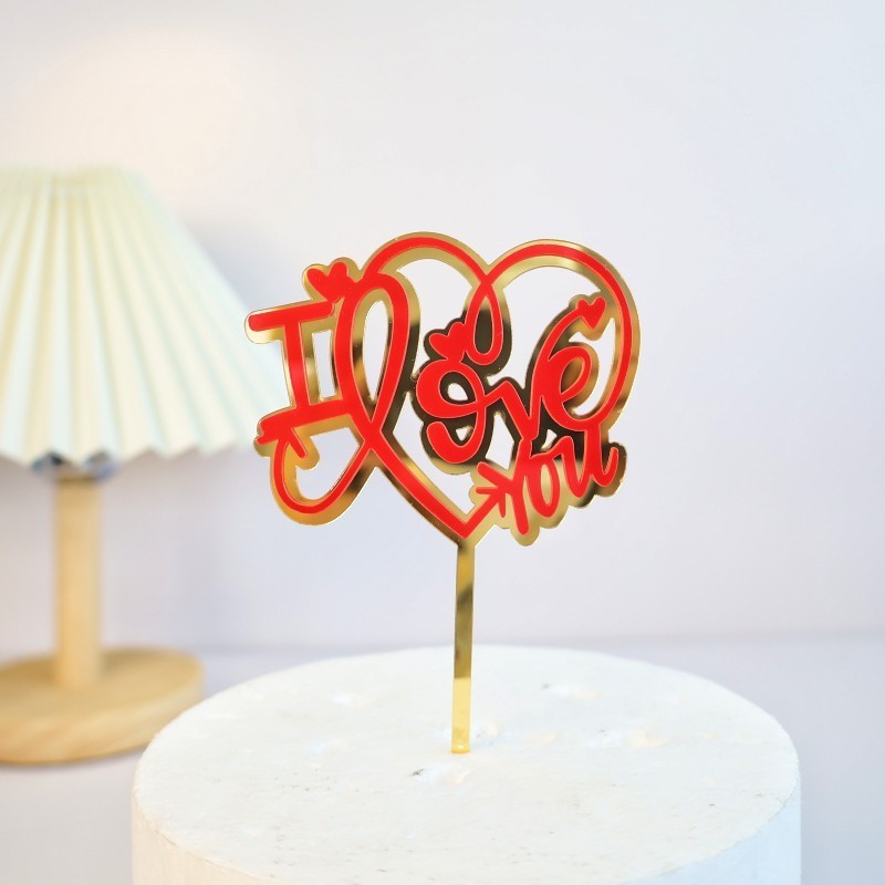 Anniversary Wedding Birthday Party I Love You Letter Heart Shape Cupcake Cake Plug-In Acrylic Cake Topper For Cakes Decorations