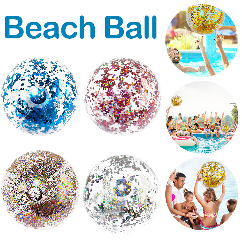 Summer 40cm 60cm Transparent Pvc Inflatable Sequin Beach Ball Sequin Balls Water Toy Photo Prop Swimming Pool Beach Party