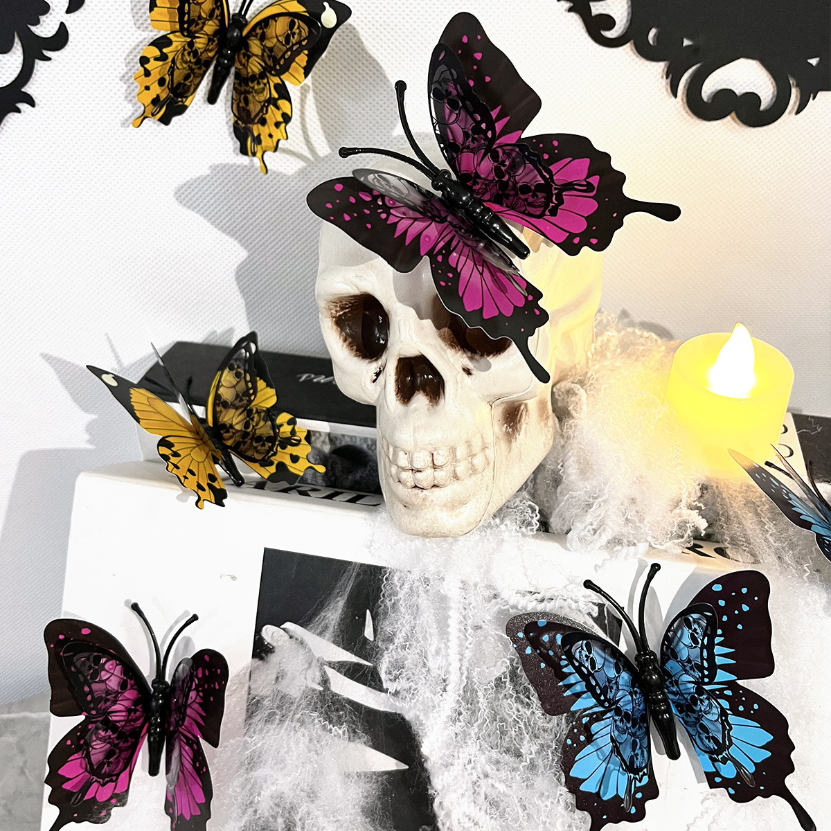 12 Pieces Set Diy Home Halloween Background Wall Decoration 3d Three-Dimensional Double Layer Bat Butterfly Wall Stickers