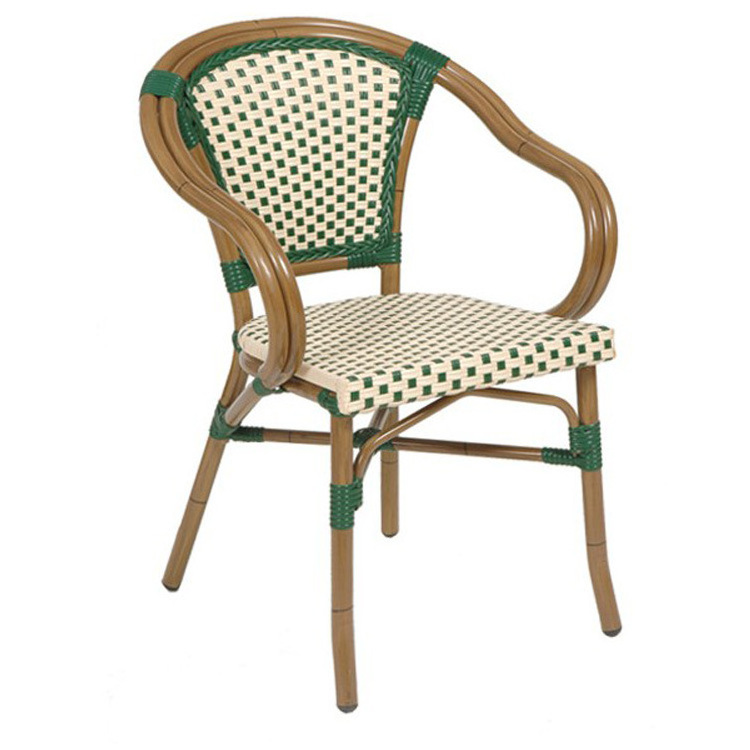 Commercial Outdoor aluminum plastic wood rattan wicker Patio French Style bistro Cafe Garden dining arm Chairs for restaurant