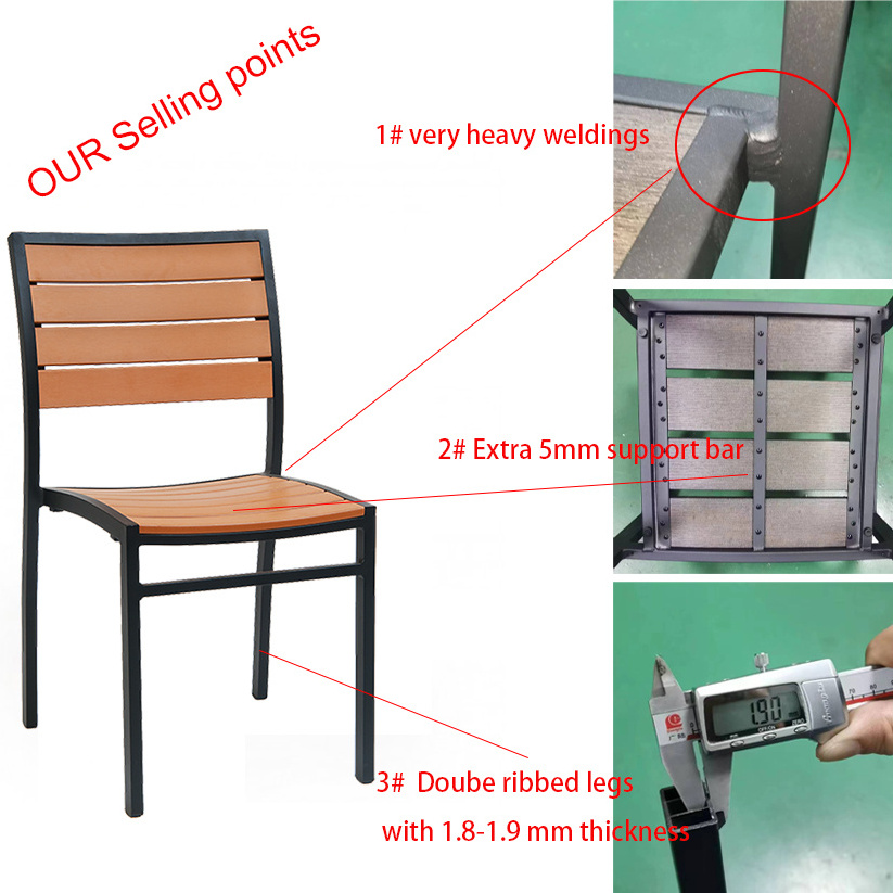 Commerical Outdoor  Patio black Aluminum Poly-wood Furniture teak plastic Restaurant beach garden wood Chairs