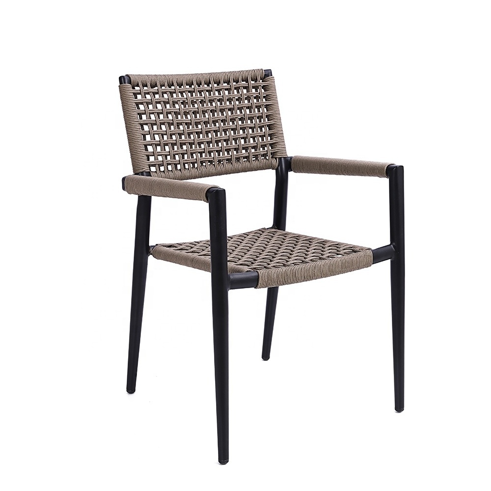 Outdoor Patio Garden Rattan Woven Rope stackable dining bar chair sets for restaurant chairs set