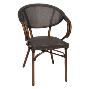 Outside Patio Bamboo look aluminum brown beige wicker rattan cafe bistro chair with arm for cafe restaurant