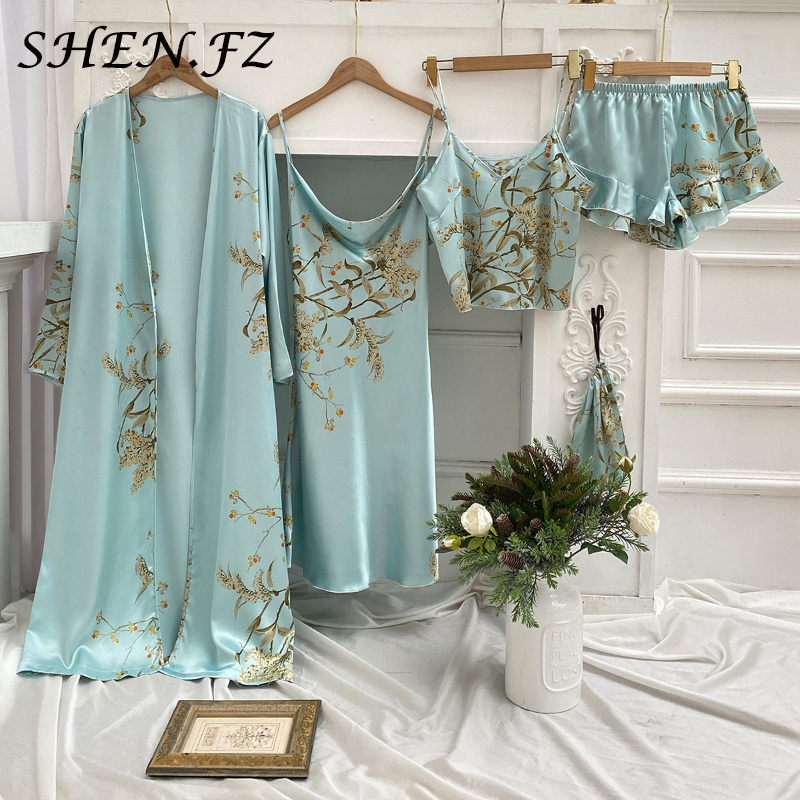 Wholesale Women's Summer Silk Pajamas Five Sets Of Home Satin Pajamas For Women