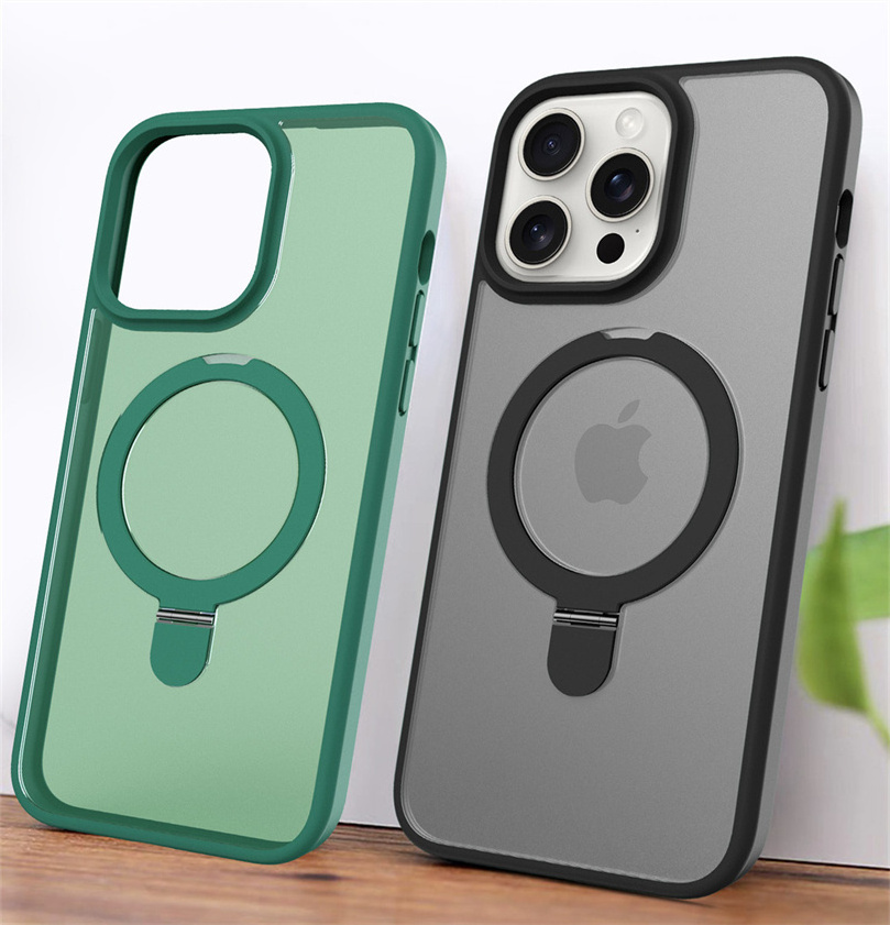 Wholesale Hard Pc Magnetic Phone Case With Kickstand Matte Shockproof Cover With Stand For Iphone 12 13 15 Pro Max