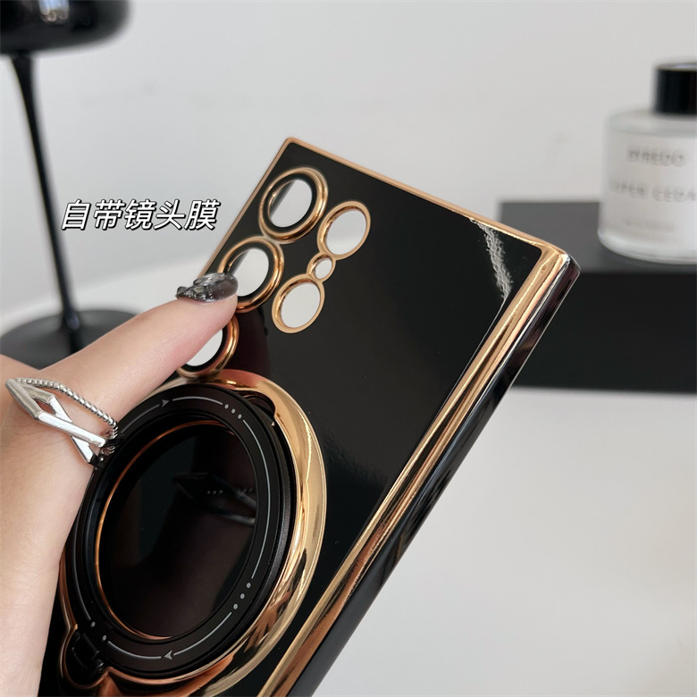 Luxury Plating Tpu Cover For Samsung Galaxy S24 S23 S22 Ultra Phone Square Soft Case & Magnetic Ring Case