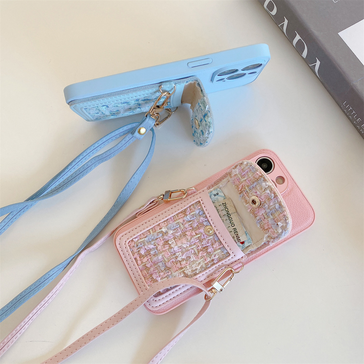 Girls Fashion Leather Sling Phone Card Slot Holder Case With Strap Crossbody Bag For Iphone 15 Case PU Leather