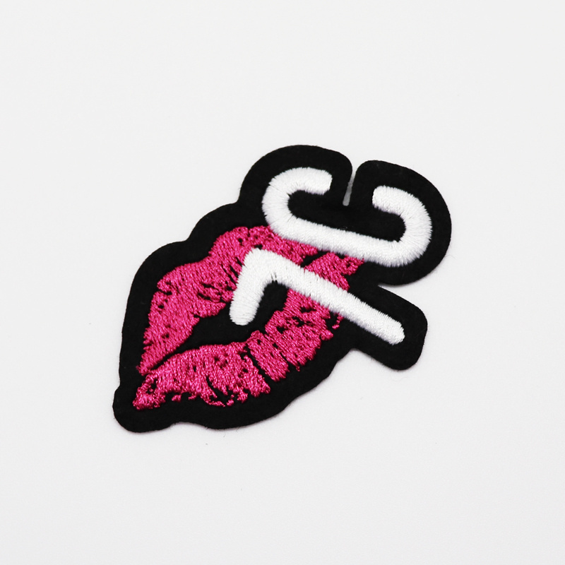 Customized new fashion lip logo small 3d bubble digital embroidery skirt patch