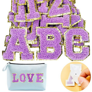 Custom Purple Chenille Letter Glitter Patch Self Adhesive Iron on Letters for Clothing Embroidery Letters patches