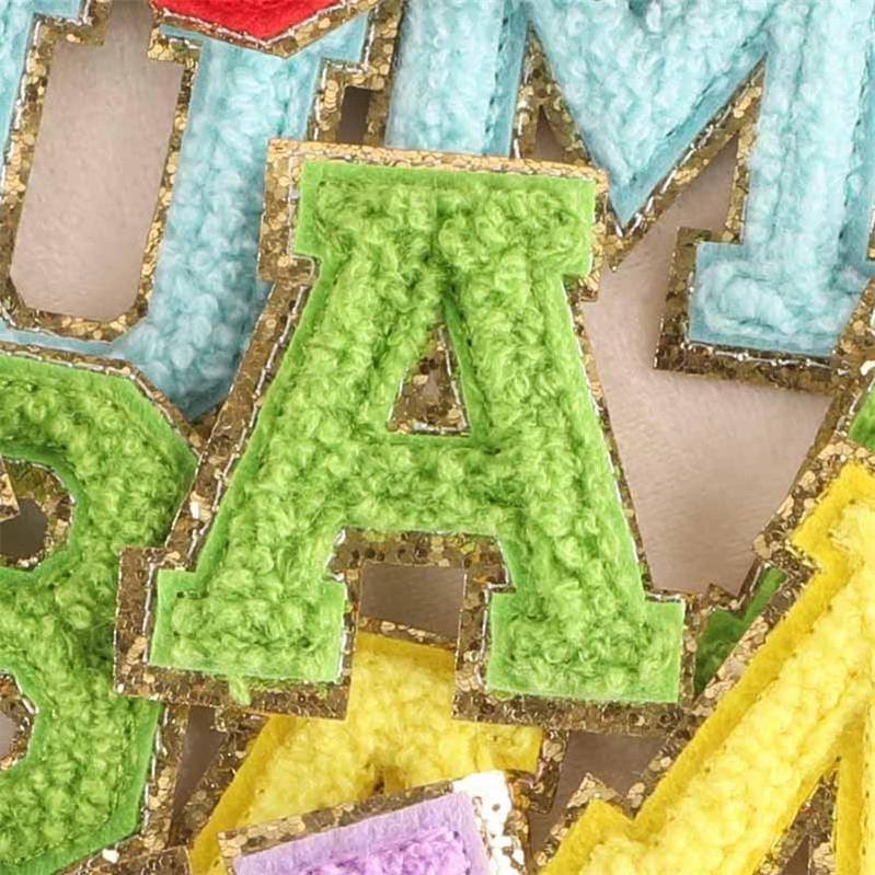 Wholesale Embroidered Logo Chenille Gilt Edged English Letter Patch Accessories 5.5 cm Patch Embroidered Chenille Cloth Patch