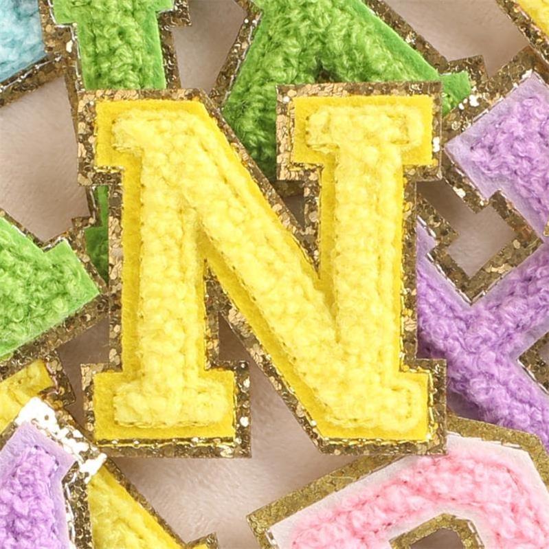 Wholesale Embroidered Logo Chenille Gilt Edged English Letter Patch Accessories 5.5 cm Patch Embroidered Chenille Cloth Patch