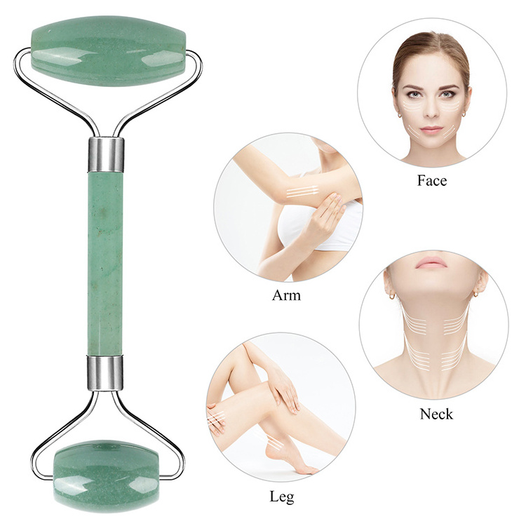 Natural Obsidian Rose Quartz Green Aventurine Face Neck Leg Hand Massage Skin Jade Roller