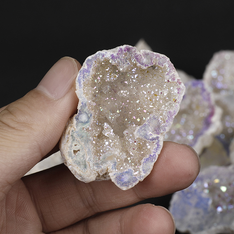 Wholesale Natural Real New AB Plated Aura Agate Geode for Decoration and Collection