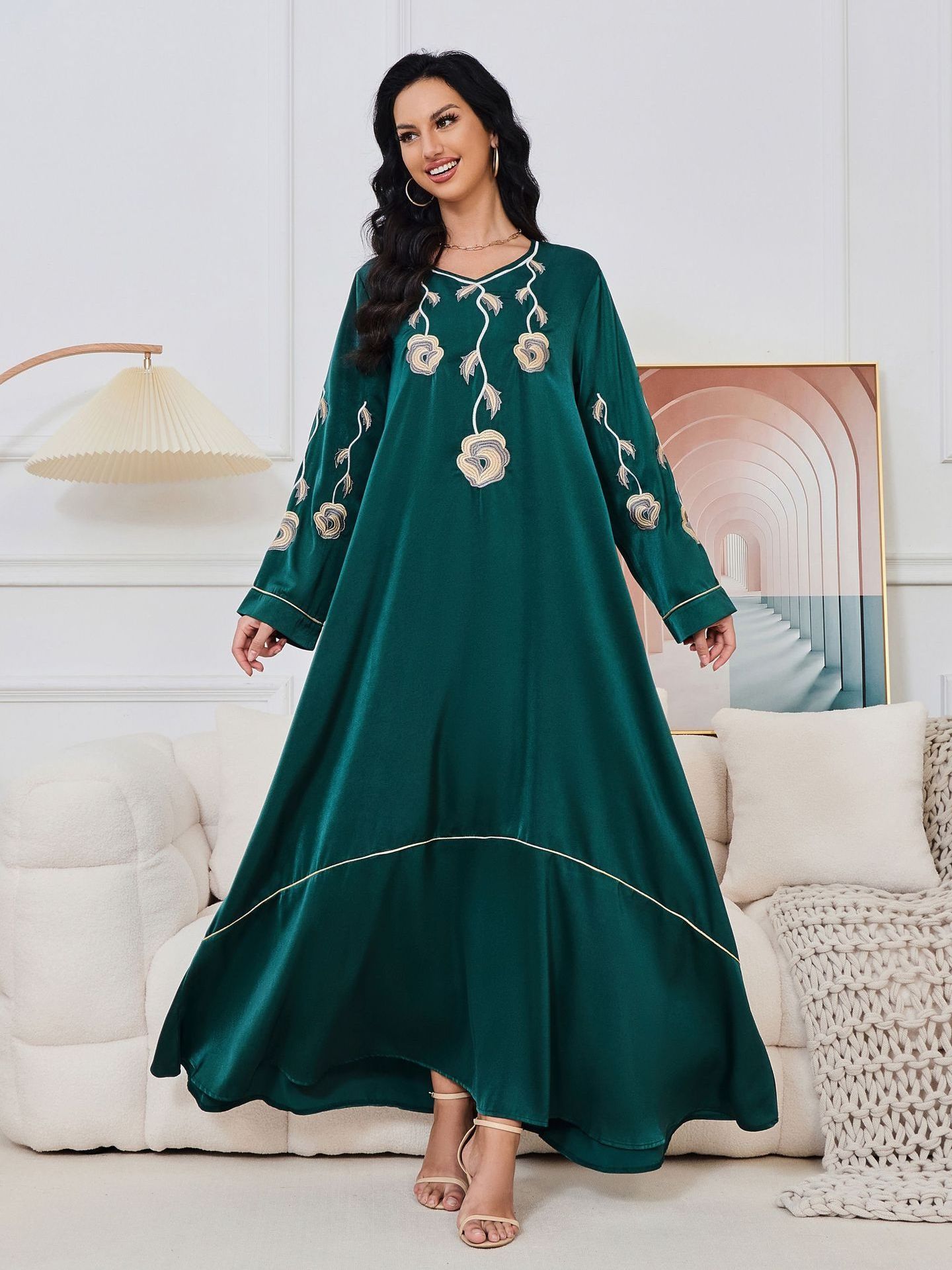 Pocket fashionable embellished morocco style luxury robe abay for women muslimah dubai dress long sleeve