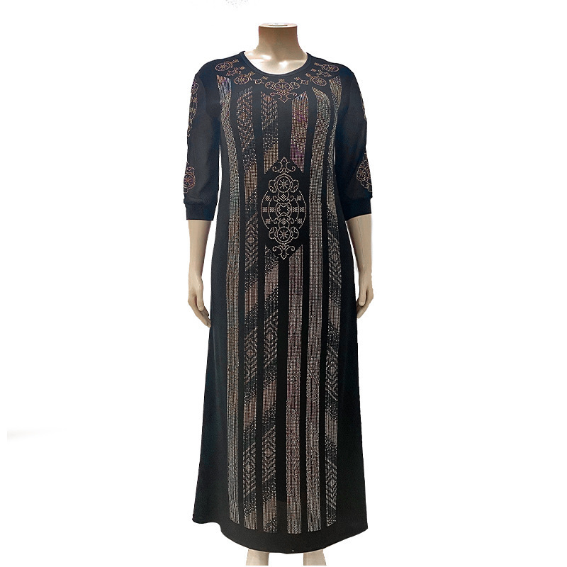 Turkey Dress Arab Long Dresses Woven Rhinestone Stretchy Comfort Party Muslim Women OEM Service Digital Printing Simple Adults