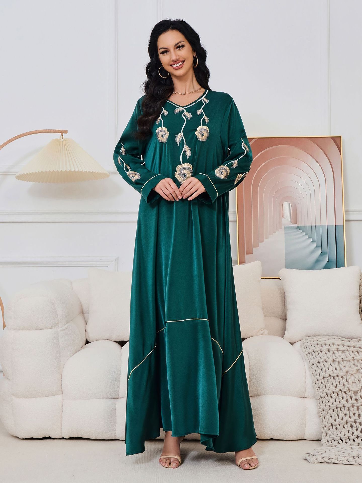 Pocket fashionable embellished morocco style luxury robe abay for women muslimah dubai dress long sleeve