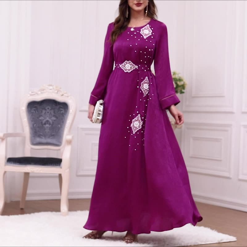 2023 Best hot selling Muslim velvet Abaya Dubai embroidery pearl decoration solid dress women Turkish Islamic Clothing Abaya