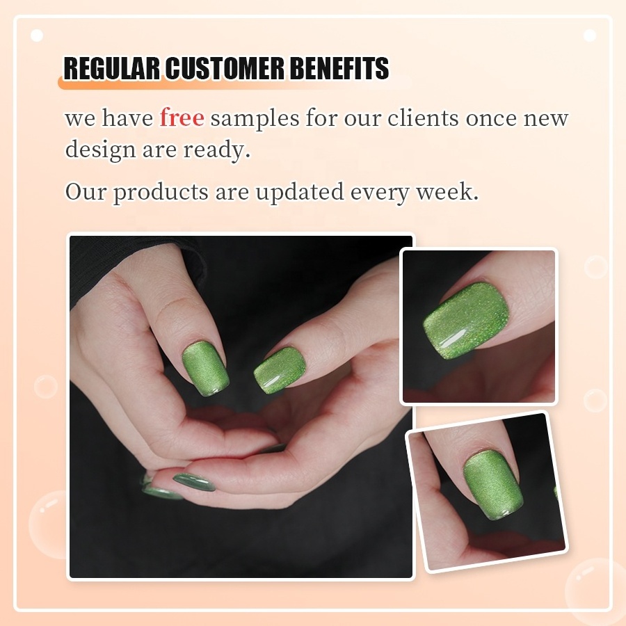 Private Label grass green Cat Eye false nails long square acrylic powder stylish reusable stick on nails with preglue