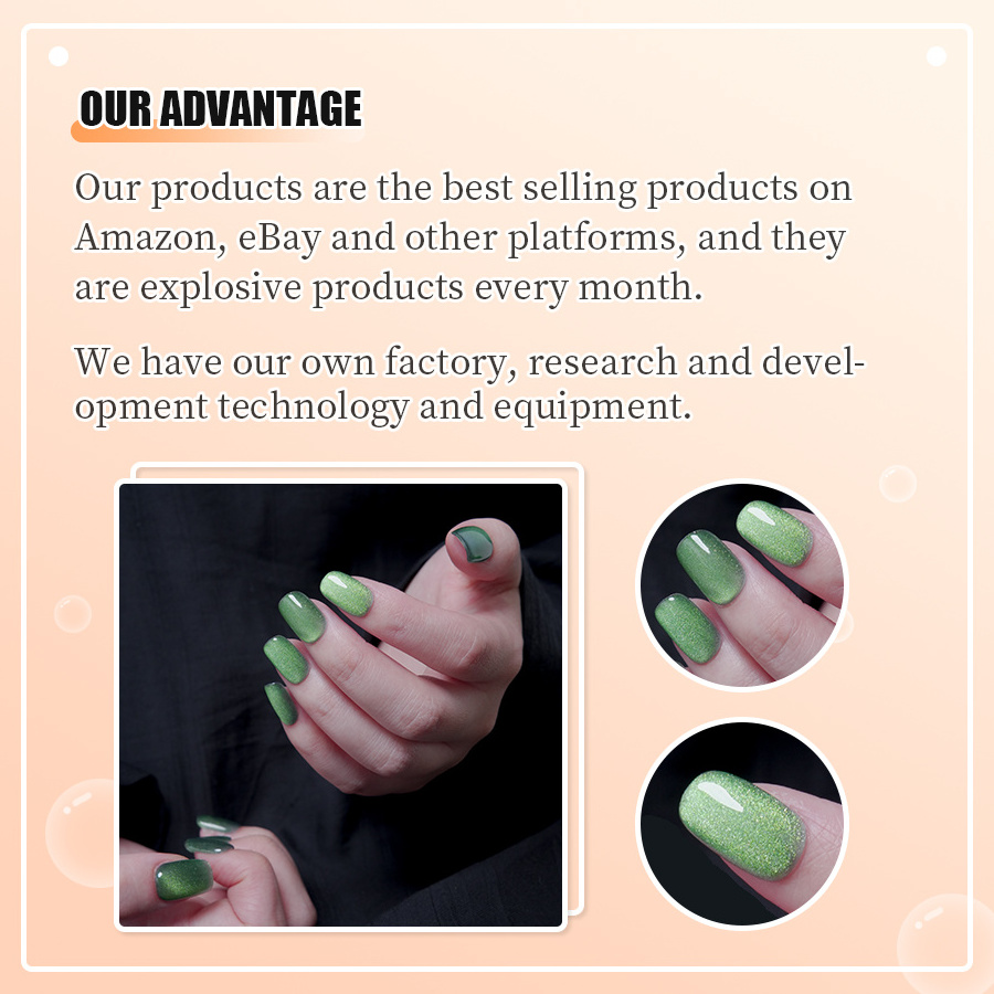 Private Label grass green Cat Eye false nails long square acrylic powder stylish reusable stick on nails with preglue