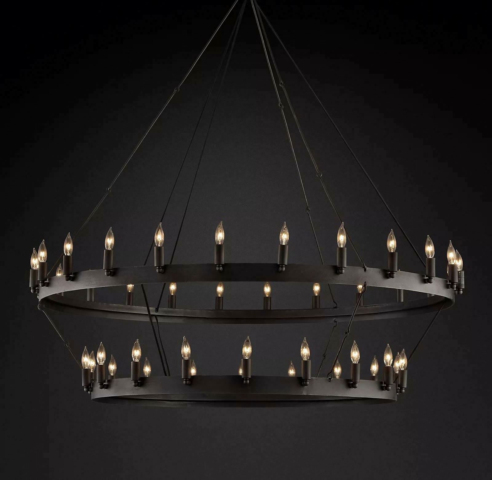 classic black camino iron chandelier for big living room Candelabra two layer chandelier