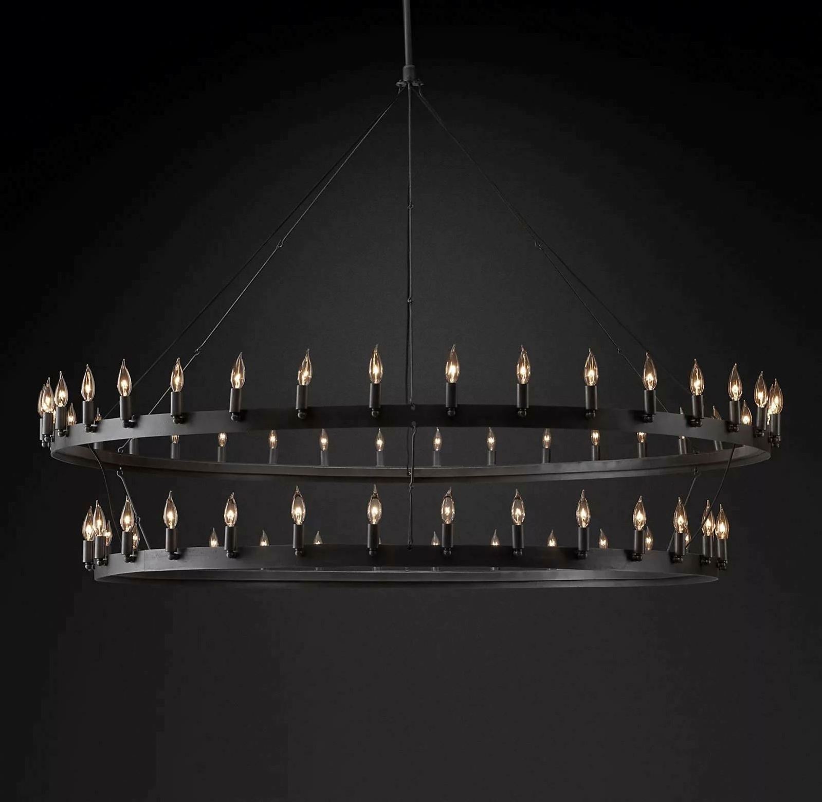 classic black camino iron chandelier for big living room Candelabra two layer chandelier