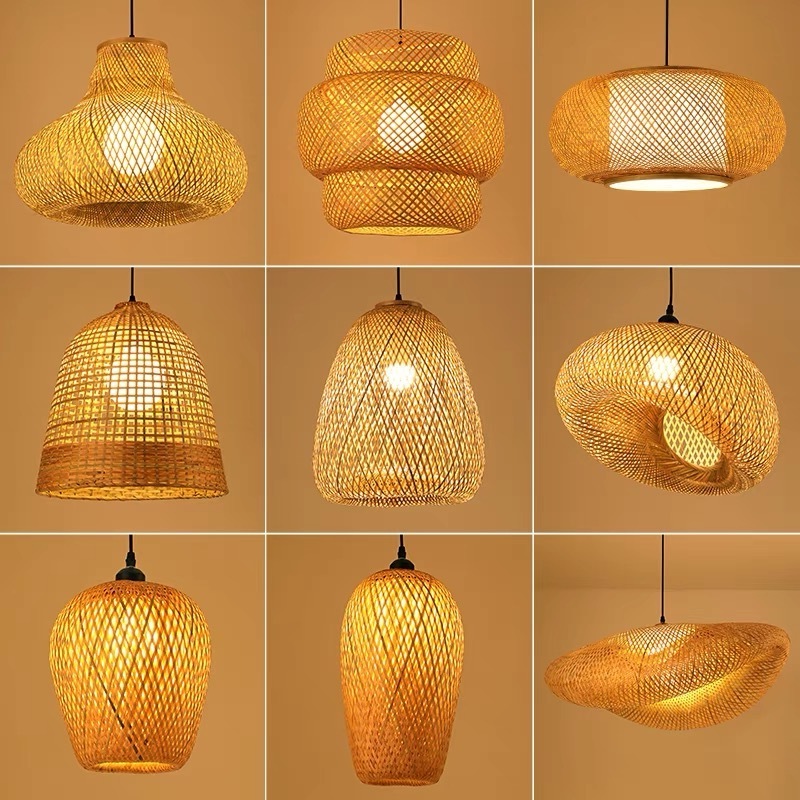 Bamboo lamp shade new vintage bamboo wicker rattan wave shadow chandelier ceiling light