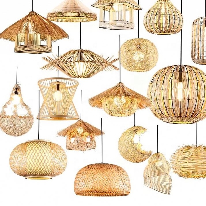 Bamboo lamp shade new vintage bamboo wicker rattan wave shadow chandelier ceiling light