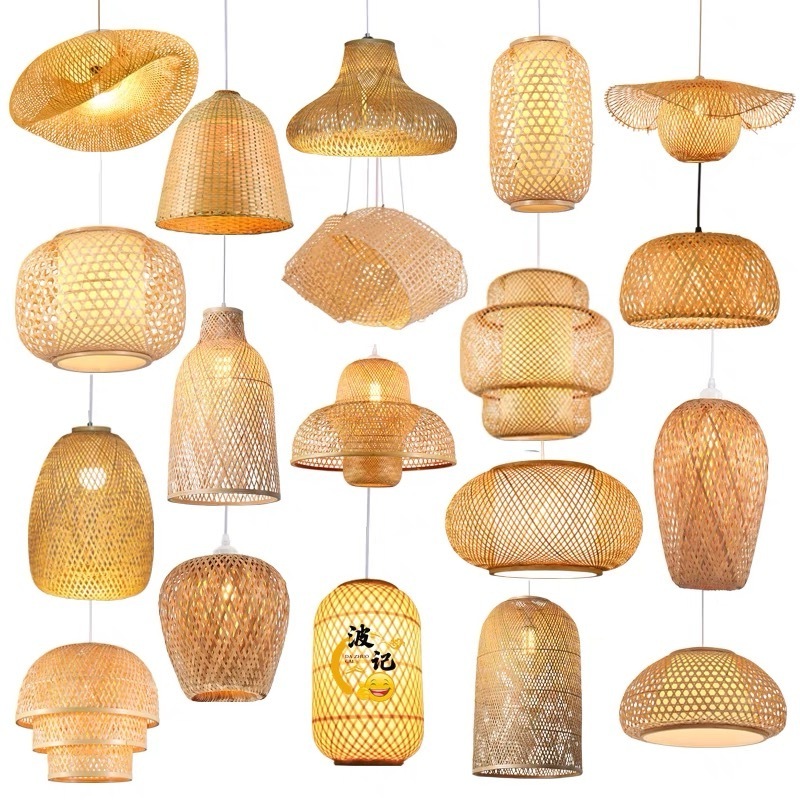 Bamboo lamp shade new vintage bamboo wicker rattan wave shadow chandelier ceiling light