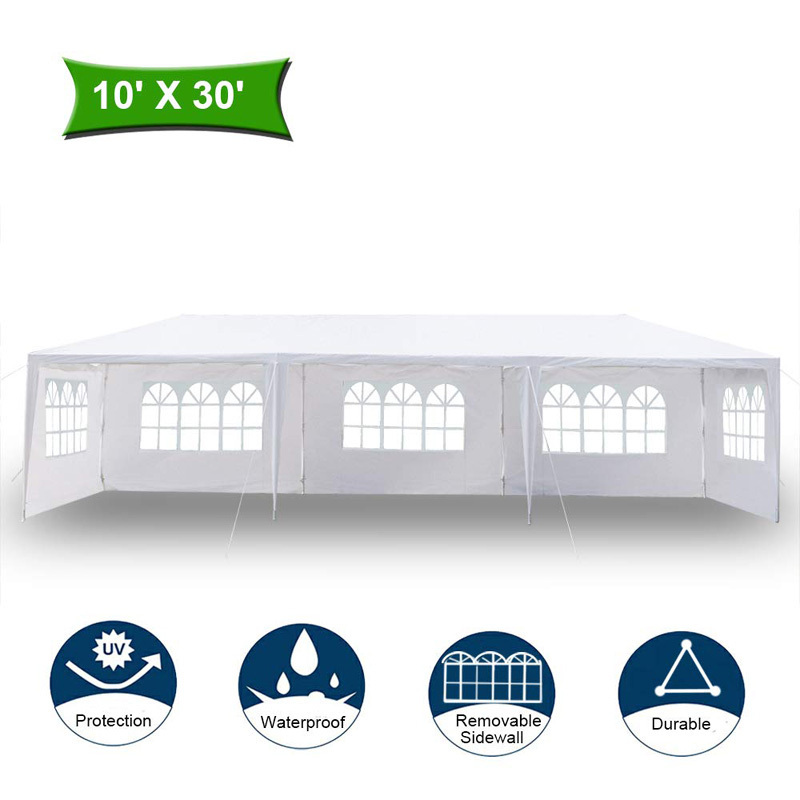 10'x30' Outdoor Party Wedding Canopy Tent Portable White Gazebo Tent with Removable Sidewalls