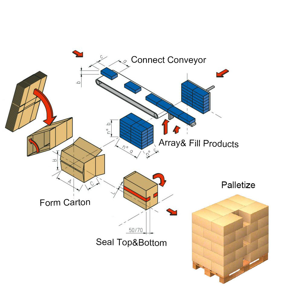 Factory Supply Carton Box Erector Filler Sealer  Case Packer Palletizer  Multi-function Packaging Machine