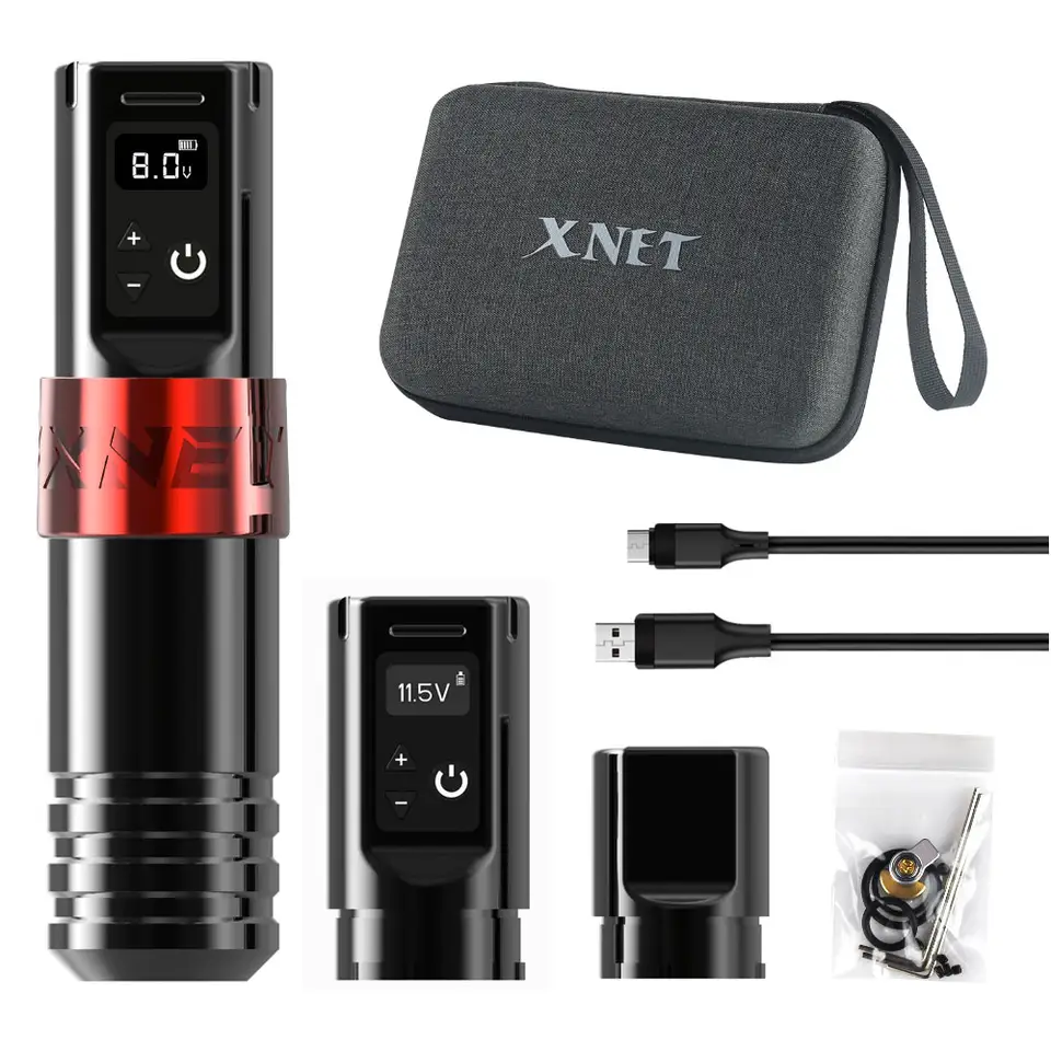 XNET Torch 2400mAh Battery Professional Digital Tattoo Gun Kit Wireless Rotary Tattoo Pen Machine Set with 2 Batteries