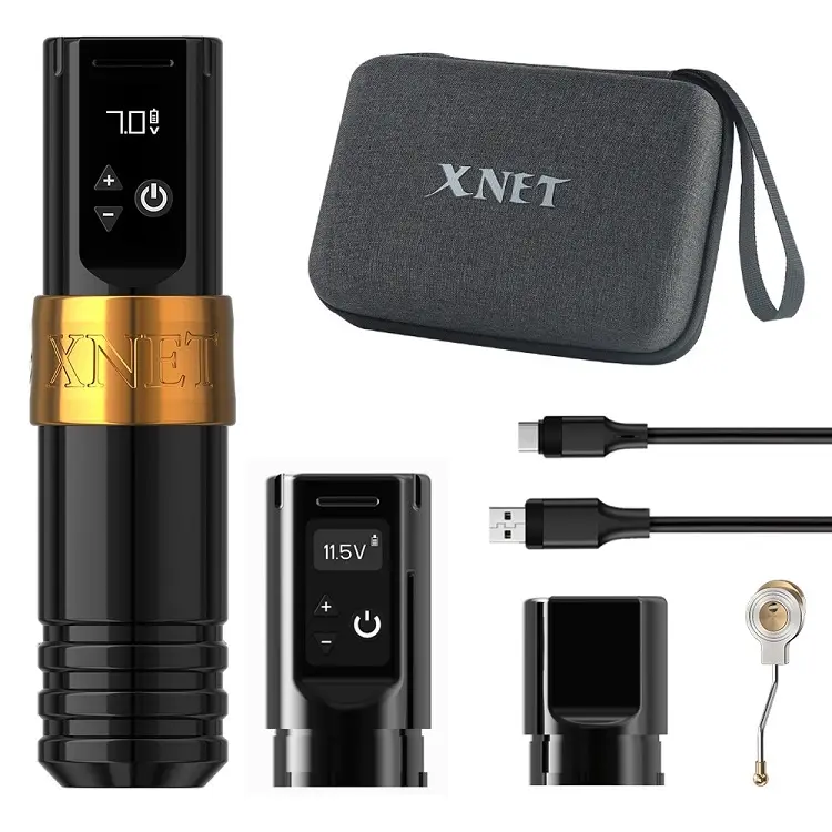 XNET Torch 2400mAh Battery Professional Digital Tattoo Gun Kit Wireless Rotary Tattoo Pen Machine Set with 2 Batteries