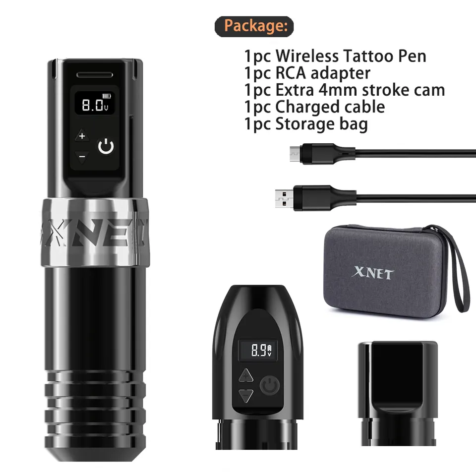 XNET Torch 2400mAh Battery Professional Digital Tattoo Gun Kit Wireless Rotary Tattoo Pen Machine Set with 2 Batteries