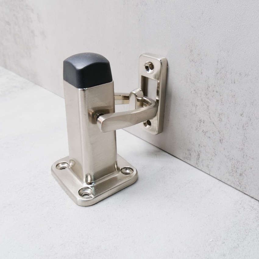 HEAVY DUTY LATCH HOOK DOOR STOP WITH HOOK ZINC ALLOY DOOR HOLDER STOPPER WITH SQUARE RUBBER BUMPER WALL MOUNTED