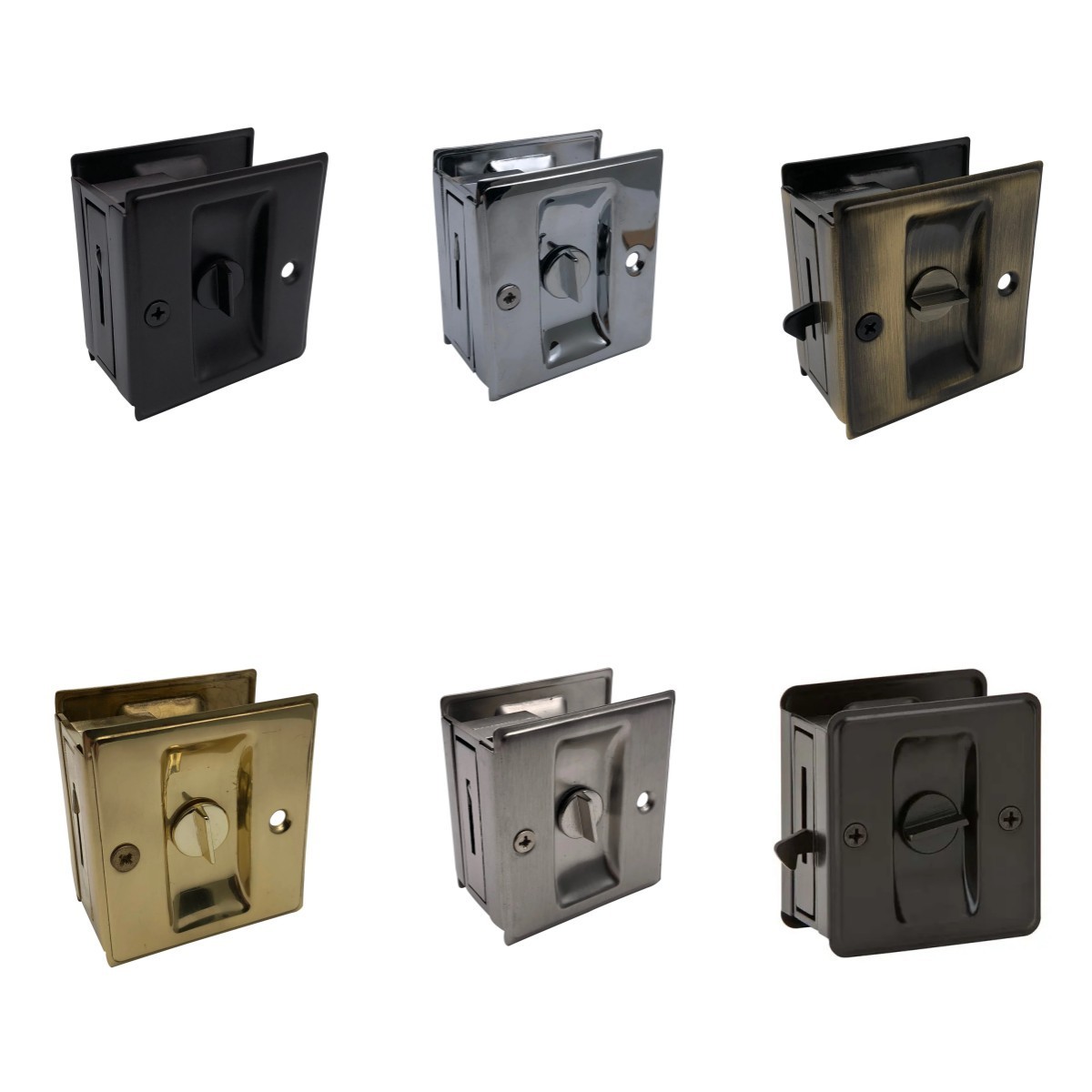 Solid Brass Sliding Gate Polished Chrome Locks Pocket Door Lock Pull Square Privacy Lockset wholesale hardware