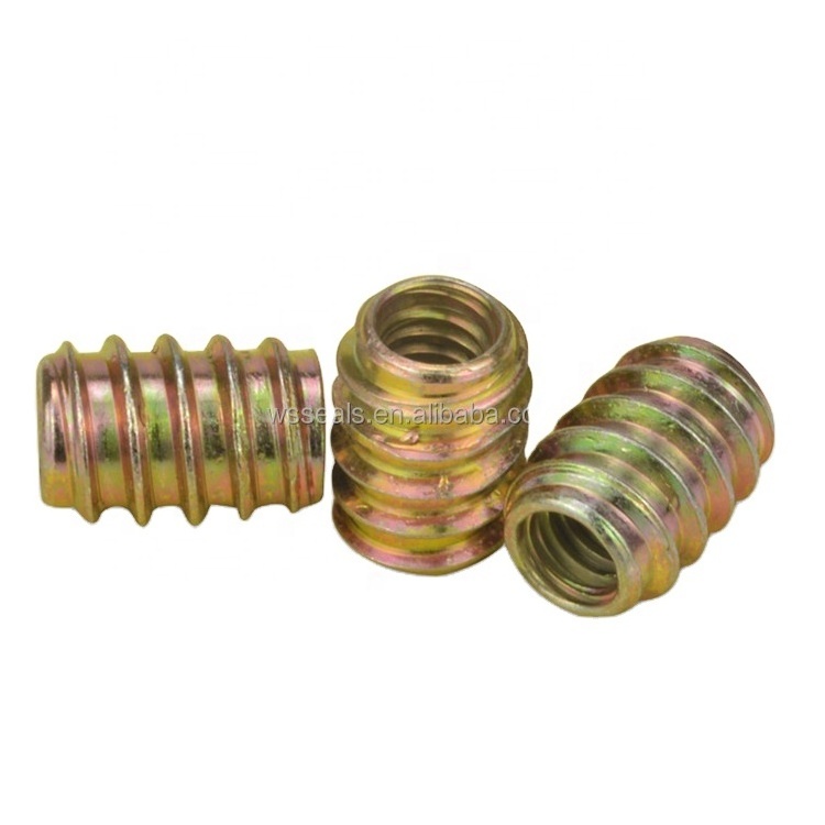 Yellow Galvanized Furniture Insert Nuts Type E M5 Metric Threads furniture threaded alloy insert nut for wood M6 M8