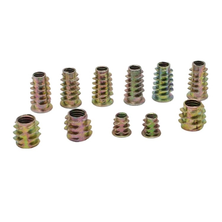 Yellow Galvanized Furniture Insert Nuts Type E M5 Metric Threads furniture threaded alloy insert nut for wood M6 M8