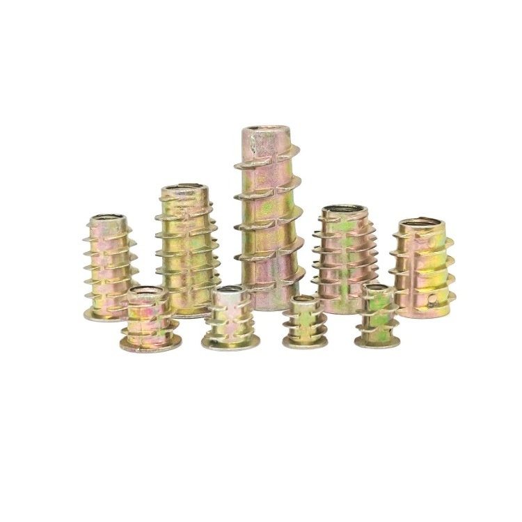 Yellow Galvanized Furniture Insert Nuts Type E M5 Metric Threads furniture threaded alloy insert nut for wood M6 M8