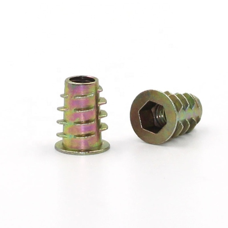 Yellow Galvanized Furniture Insert Nuts Type E M5 Metric Threads furniture threaded alloy insert nut for wood M6 M8