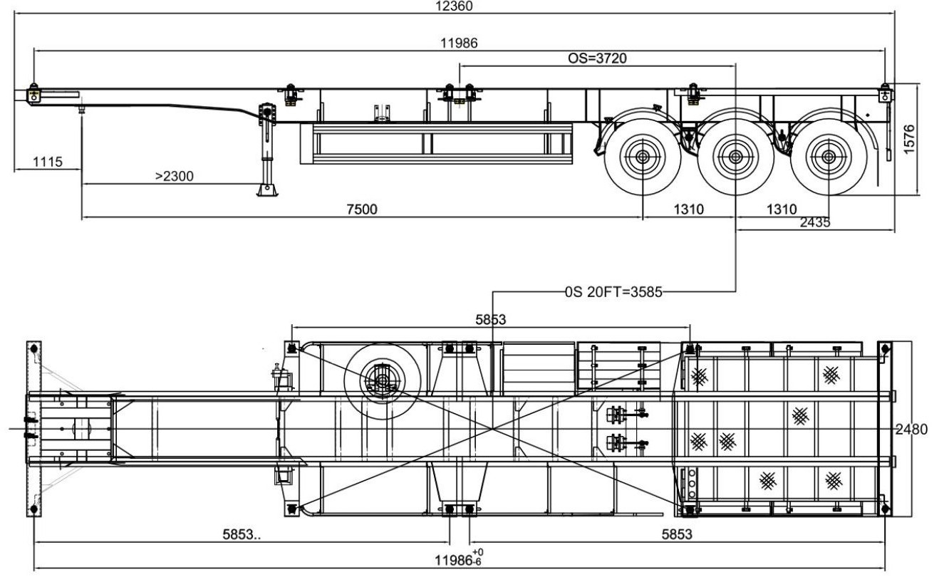 special for container transporting factory directly delivery 3 Axles truck trailer steel skeleton semi trailer