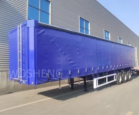 Wosheng customizable 3 Axles 40ft 45ft blue Curtain Side Semi Trailer for Sale