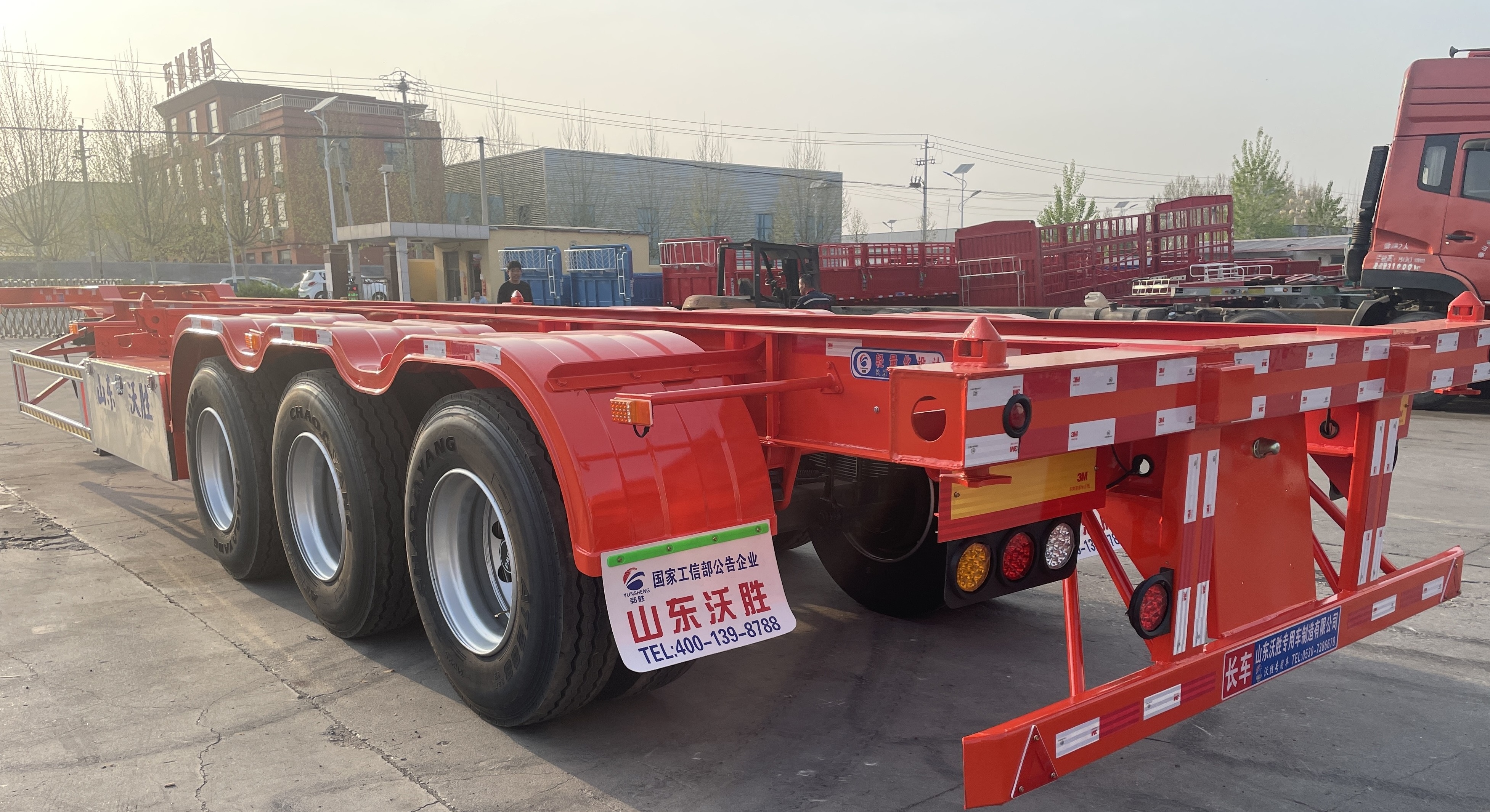 special for container transporting factory directly delivery 3 Axles truck trailer steel skeleton semi trailer