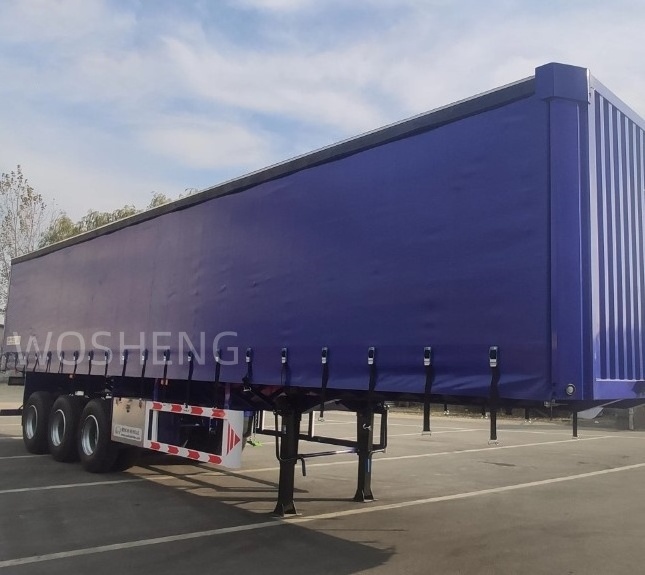 Wosheng customizable 3 Axles 40ft 45ft blue Curtain Side Semi Trailer for Sale